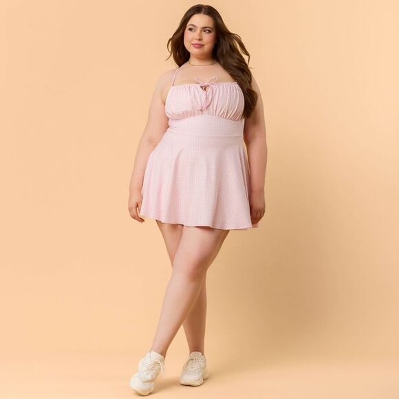 Blogilates Tops - Blogilates -  Women's Tie Front Twirl Dress - Pink Gi Pink Gingham